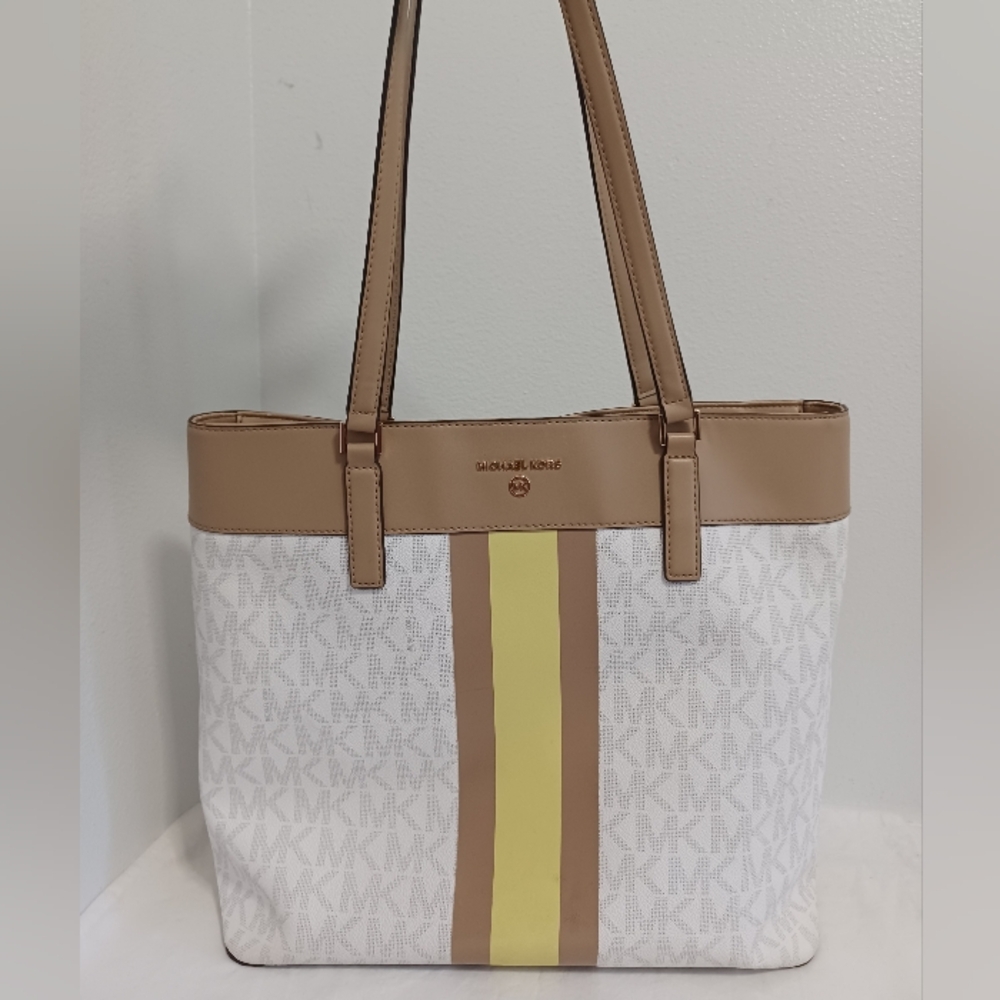 Michael kors tote shoulder bag large signature logo yellow/tan